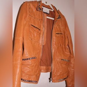 Women’s Studded Genuine Leather Bomber Jacket - Nightclub Aesthetic
